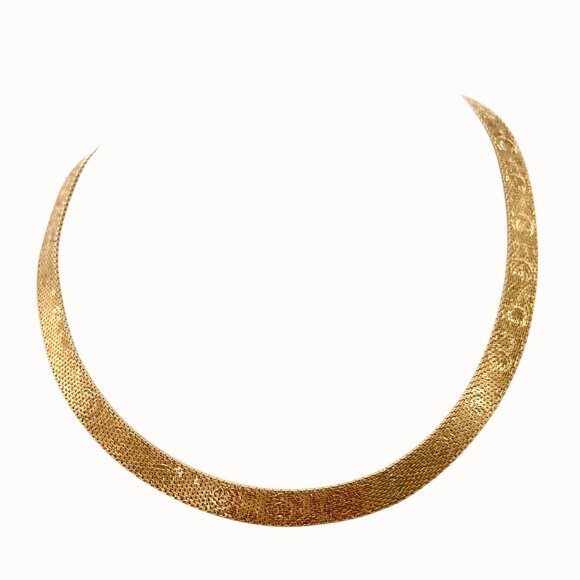 VINTAGE MONET GOLD TONE ROSE PRINT TEXTURED FLAT WOVEN CHAIN NECKLACE 16" - Picture 7 of 11